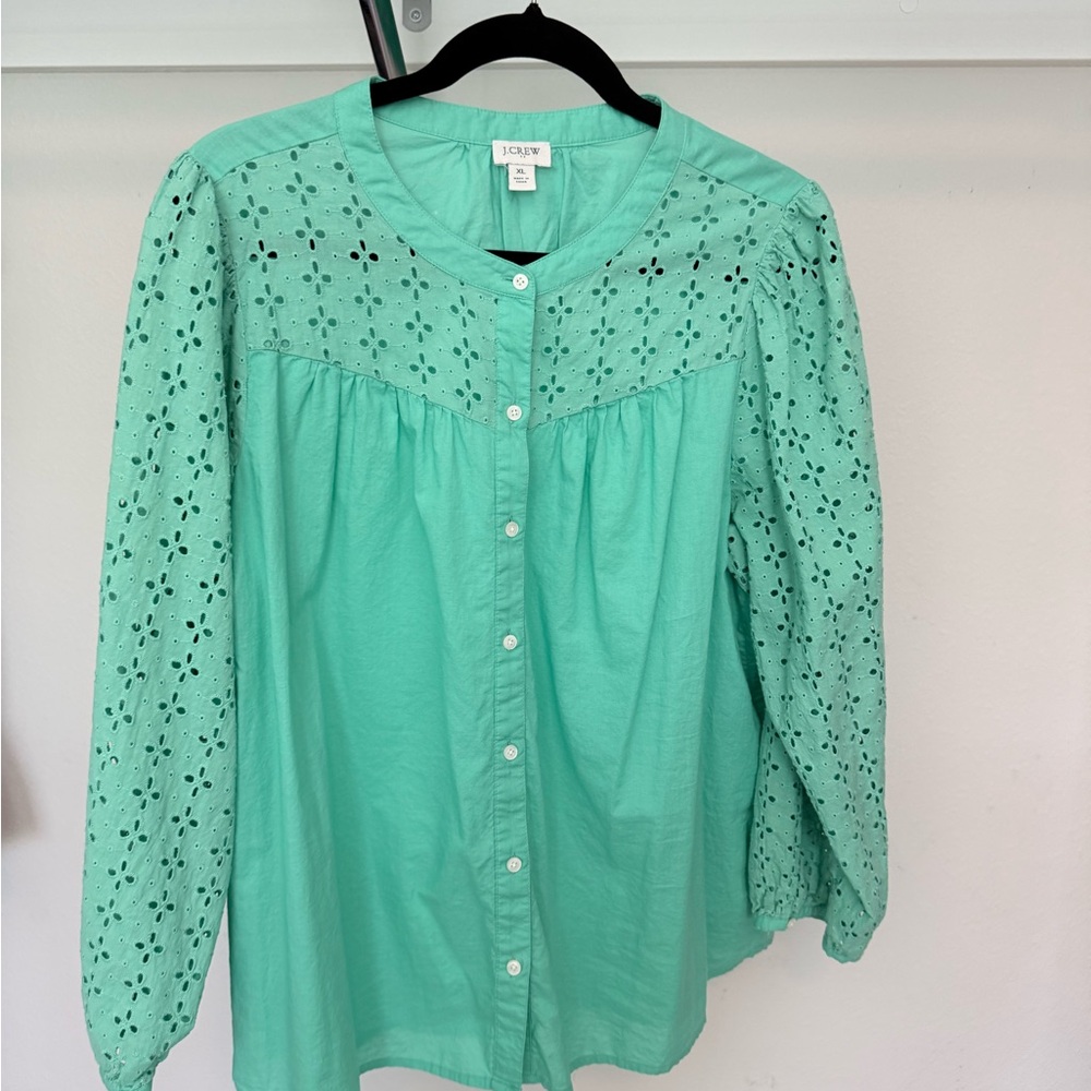J. Crew Coral and Green Eyelet Blouses Bundle - Picture 2 of 10